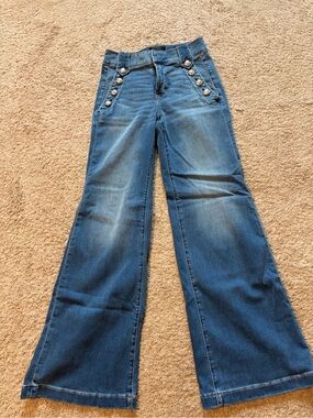White House Black Market Blue Wide-Leg Jeans with Button Detail